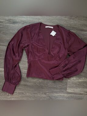 Abercrombie & Fitch Deep Plum Satin V-Neck Blouse